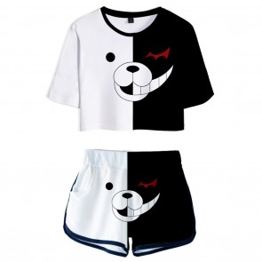 Women Danganronpa Monokuma Cosplay Crop Top & Shorts Set Summer 2 Pieces Casual Clothes