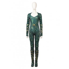 Aquaman Mera Green Scale Print Battle Cosplay Costume Full Set