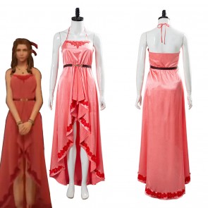 Final Fantasy VII:7 Remake Aerith Wall Market the Honeybee Inn Peach Pink Long Gown Halter Dress Costume