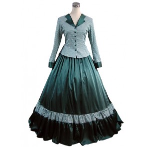 Civil War Lolita Vintage Jacket Skirt Tartan Ruffled Button Ball Gown Dress 