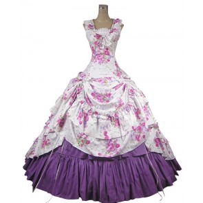 Country Southern Belle Lolita Flower Printed Armelloses Kleid Frill Lace Ball Gown Dress