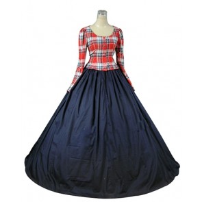 Southern Belle Gothic Lolita U Neck Long Sleeves Plaid Patchwork Floor Length Dress