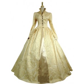 Gorgeous Herrlich Elegant Turtle Neck Floral Printed Long Sleeves Frill Floor Length Brocaded Dress
