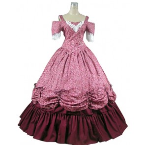 Sweet Dolly Lolita Slash Neck Lace Ruffles Floral Printed Ball Gown Dress