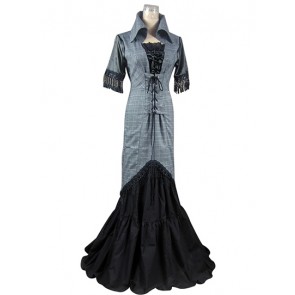 Victorian Edwardian Vintage Cotton Blend Tartan Lace Mermaid Dress