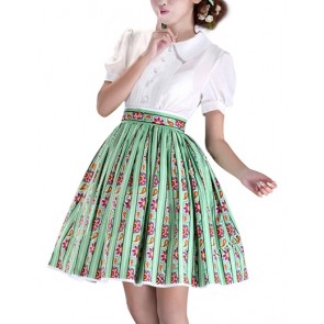 Lolita 1950's Retro Vintage Style Ruffles Floral Printed Blouse Skirt Outfit