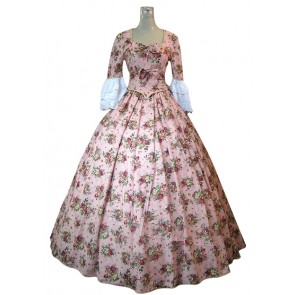 Southern Belle Country Lolita Pagoda Sleeves Lace Flower Printed Frill U Neck Ball Gown Dress