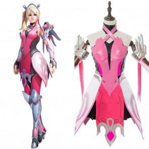 Overwatch Mercy Angela Ziegler Outfit Pink Mercy Skin Costume