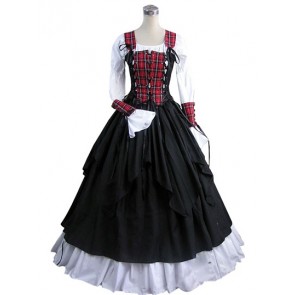 Civil War Lolita Vintage Tartan Lace-up Puff Sleeves Ball Gown Dress