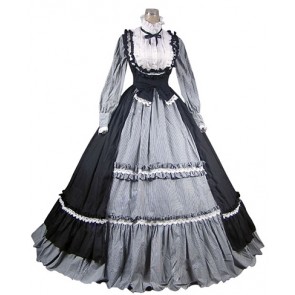 Punk Lolita Vintage Frilled Ruffles Long Sleeves Lace Maid Ball Gown Dress 