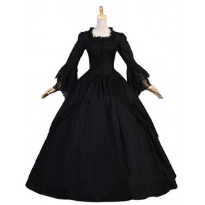 Edwardian Vintage Lolita Turtle Neck Puff Sleeves Ruffles Lace Floor Length Dress