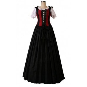 Gothic Lolita Vintage Ruffles Frill Strappy Short Puff Sleeves Floor Length Dress