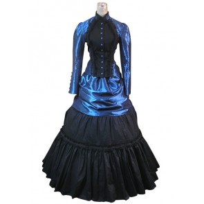 Victorian Reenactment Lolita Retro Turtle Neck Frilled Lace Formal Dress Evening