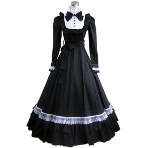 Southern Belle Sweet Lolita Turtle Neck Long Sleeves Ruffles Lace Floor Length Maid Dress