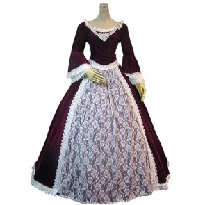 Edwardian Classic Klassiker Retro Crew Neck Pagoda Sleeves Velvet Lace Ball Gown Dress