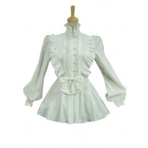 Victorian Vintage Punk Lolita Turtle Neck Long Sleeves Ruffles Frill Shirt