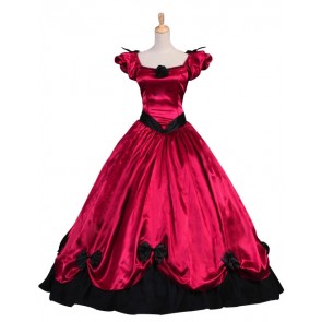 Vintage Gothic Lolita Victorian Puff Short Sleeves Ruffles Bow-tie Ball Gown Dress