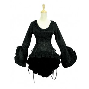 Victorian Vintage Lolita Punk U Neck Puff Sleeves Strappy Floral Ruffles Lace Shirt