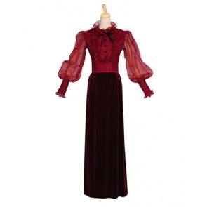 Romantic Romantik Blouse Lace Ruffles Puff Sleeves Velvet Stage Dress