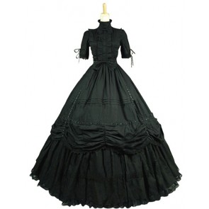 Classic Klassiker Gothic Punk Lolita Turtle Neck Frill Ruffles Lace Frill Short Sleeves Layered Ball Gown Dress