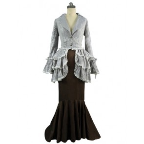 Edwardian Asymmetrical Victorian Blouse Skirt Ruffles Lace Frill Fishtail Dress 