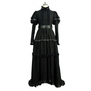 Edwardian Vintage Lolita Turtle Neck Puff Sleeves Ruffles Lace Dress