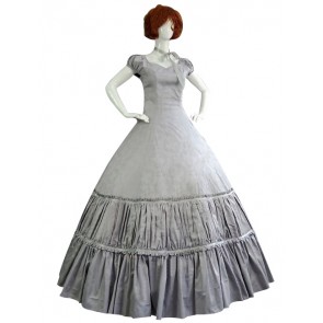 Victorian Southern Belle Short Puff Sleeves Frill Ruffles Floor Length Ball Gown Dress