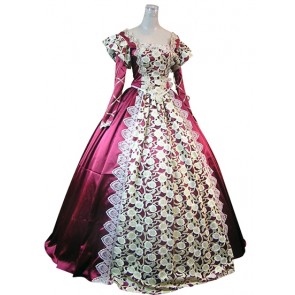 Gorgeous Herrlich Victorian Slash Neck U Neck Long Sleeves Flower Printed Brocaded Ball Gown Dress