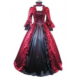 Gorgeous Herrlich Gothic Lolita U Neck Strappy Floral Printed Ruffles Frill Brocaded Ball Gown Fancy Dress