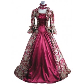 Edwardian Vintage Lolita Flower Printed Pagoda Sleeves Frilled Ball Gown Dress